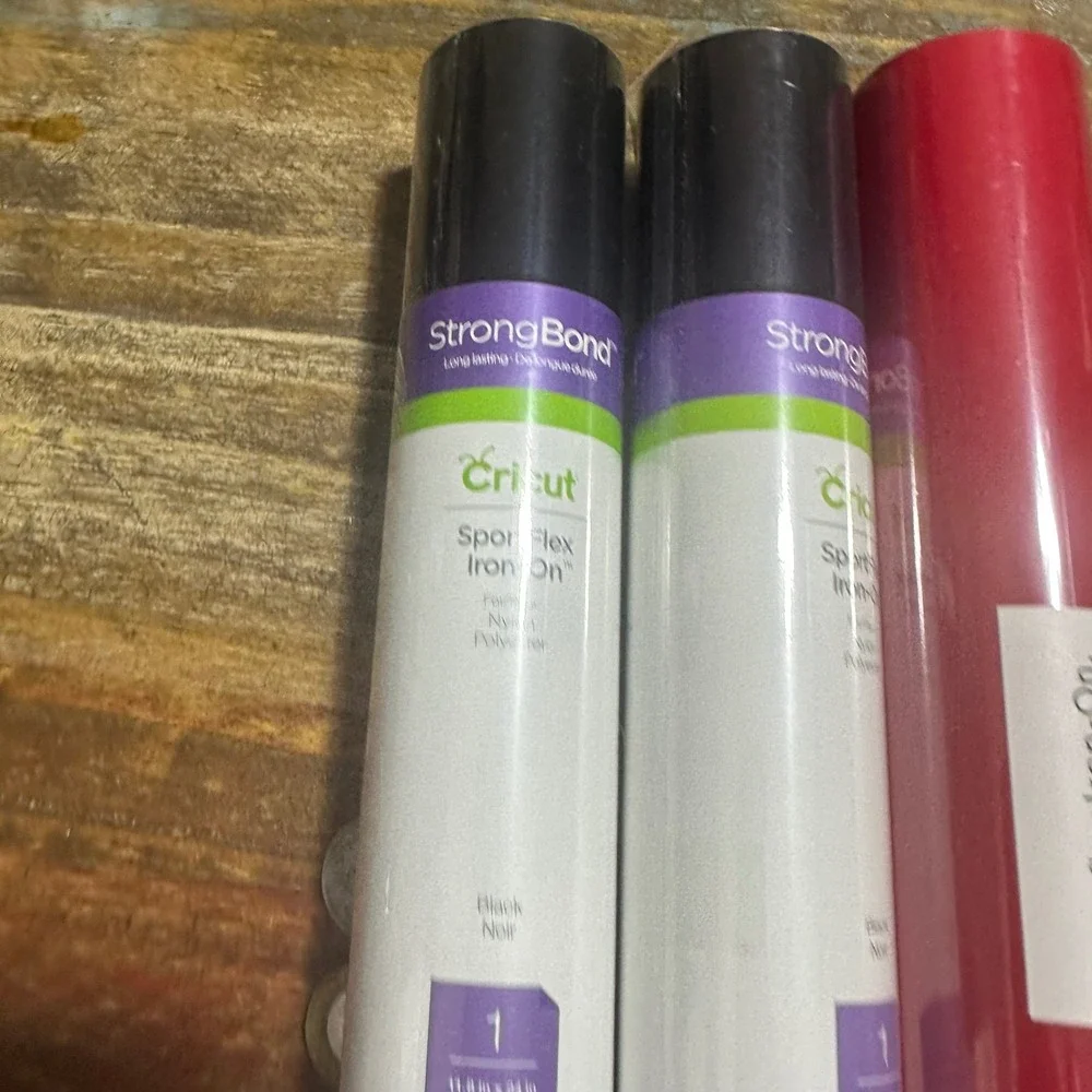 Cricut SportFlex Iron-On Vinyl Bundle 3 Rolls Black and Red StrongBond HTV
